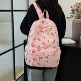 GETADME Corduroy Backpack Cherry Pattern Women Travel Daypack Adjustable Strap Laptop Backpack Zipper for Work Shopping School
