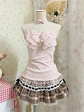 GETADME Sweet Dresses 3Piece Set Y2k 90s Crop Top Kawaii Sexy Harajuku Japanese Sling+Top+Mini Skirt lace Slim Summer Fashion Dress Chic