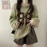 Getadme-French New Lazy Wind Letter Printed Sweater Women Autumn And Winter Street Fashion Retro Loose Casual Pullover Sweater Tops