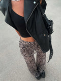 GETADME Mesh Leopard Print Trousers Woman Fashion High Waist Print Wide Leg Pants Female Elegant Printed Long Pants Bottoms