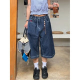 GETADME Harajuku Y2k Women's Light Blue Calf Length Cargo Jeans Baggy Denim Trousers Japanese 2000s Oversize Jean Pants Vintage Clothes