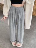 GETADME Spring  Women Wide Leg Pants Casual Comfortable Elastic Waist Solid Relaxed Fit Drawstring Trousers