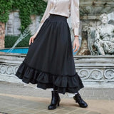 GETADME Retro Medieval Skirts Women Vintage Renaissance Victorian Ruffled Hem A-Line Skirts Cosplay Costumes High Waist Maxi Skirt