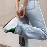 GETADME Wash Jeans Denim Women Straight Pants Pockets High Waist Ankle Length Loose Distressed Solid Casual Basics Vintage 2025