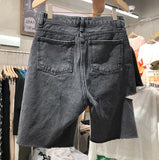GETADME Large Size Hole Denim Shorts 2025 New Summer Women's Chic Design High Waisted Five Point Fashion Casual Straight Leg Shorts Tide