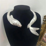 GETADME 레트로 기하학적 금붕어 코이 목걸이 토크 초커 여성용 유럽 미국 스타일 개성 커프 목걸이 주얼리