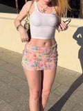 GETADME Weird Puss Colorful Flowers Skirts Women Sequins Patchwork Mesh Summer Trend Sweet Street Party Casual Holiday Chic Mini Bottoms