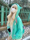 GETADME Y2k Kawaii Japanese Cartoon Long Sleeve Zipper Hooded Sweatshirts Subculture Loose Casual Hoodies Women Tops 2000s Vintage Chic