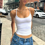 GETADME Women Sexy Spaghetti Strap Camisoles Summer Emo Girls Sleeveless Thin Tank Top Simple Base White Crop Tops Fashion Female Undies