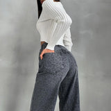GETADME High Quality Gray Leopard Printed Pockets Straight Trousers Autumn&Winter Trend Club Slim Streetwear Long Pants Ladies 2025