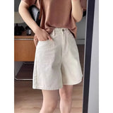 GETADME Denim Shorts Female Jeans White Straight Leg Casual Wide Leg High Waist Summer New Slim Fit Versatile