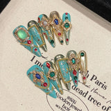 GETADME 핸드메이드 프레스온 네일 샤이니 핑크 캣아이 가짜 네일 (여성용) 착용 가능한 글리터 풀 크리스탈 디자인 가짜 네일 팁