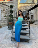 GETADME Women Tie Dye Gradient Sleeveless Backless Strapless Dress Summer Sexy Slim Bodycon Dresses Fashion Beach Chest Wrapping Clothes