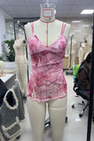 GETADME Women Summer Vintage y2k Aesthetic Crop Tops Floral Print Boho Sleeveless Spaghetti Strap Mesh See Through Coquette Tanks Camis