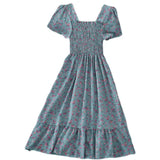 GETADME French Style Vintage Square Collar Fragrant Flower Dress Women's Petite High-Waisted Puff Sleeve Sweet Cropped Dress Spring