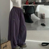 GETADME Oversized Hip Hop Baggy Pants Fashion Women Striped Pocket Elastic High Waist Cargo Pant Streetwear Sweatpant Loose New Trousers