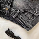 GETADME Vintage Denim Shorts Women Summer Black Grey Washed Low Waist Elastic Skinny Hot Shorts Jeans
