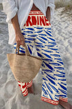 GETADME Ladies Beach Pants High Quality Pure Cotton Fabric Blue Fish Graphic Printing Chic Trend Fashion New Loose Wide Leg Trousers