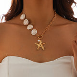 GETADME Retro Starfish White Shell Conch Pendant Necklace  Women 2025 Simple Creative Colorful Stones  Hand Woven beach Jewelry Girls