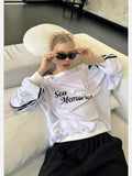 GETADME  Y2k Vintage Women Sweatshirts Sloping Shoulder Letter Printed Long Sleeve American Retro Hoodies Loose Gyaru Streetwear