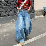 GETADME 2025 Cyber Y2K Streetwear Washed Blue Baggy Ripped Jeans Pants For Women Clothing Wide Leg Lady Denim Trousers Ropa Para Mujer