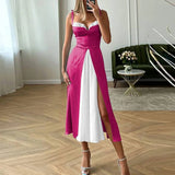 GETADME 패턴 가든 컨트랙트 컬러 하이 스트리트 드레스 레이디 엘레강트 스플릿 카디건 V넥 롱 드레스 섹시한 여성 러플 A라인 드레스