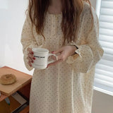 GETADME Polka Dot Nightgown Sleepwear Women Korean Ruffles Night Dress Spring One Piece Pajamas Long Sleeve O-neck Home Wear 2025 New