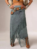 GETADME New Long Maxi Women Skirt High Waist Winter Autumn A-line Tassels Irregular Punk Style Sexy Vintage Club Streetwear