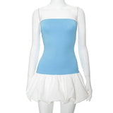 GETADME TARUXY Contrast Color Mini Folds Dress For Women Strapless Sexy Slim Sleeveless Ruched Splice Y2K Beach Female Club Party Dress