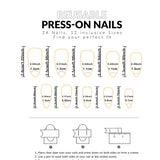 GETADME 24개 롱 프레스 온 네일 스틸레토 블랙 실버 리본 비대칭 가짜 네일 파우더 풀 커버 가짜 네일 세트 저렴한 네일
