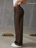 GETADME Women's Coffee Brown Wide Leg Jeans High Waisted Super Stretchy Loose Fit Denim Trousers Streetwear