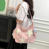 GETADME Niche Design Handbag Star Female Student Large Capacity Commuting Tote Corduroy Shoulder Crossbody Bag 2025 New