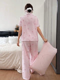 GETADME Women Bow Striped Print Pajama Sets Summer Short Sleeve Sleep Tops With Pants Pajamas Sets Comfortable Sleepwear Loungewear