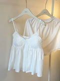 GETADME White Women Pajamas Summer Sleepwear Spaghetti Strap Shorts Sets 2 Pieces Padded Night Wears Korean Sleeping Lace Home Suit 2025