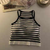GETADME Korean Version Women Tank Tops Thread Solid Casual Fashion Crop Top with Chest Pad Stripe Sleeveless Outer Wear Basic Camisole