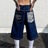 GETADME Men Denim Shorts American Vintage Streetwear Shorts Harajuku Unisex Loose Fit Straight Leg Five Length West Coast Casual Fashion