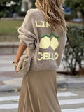 GETADME Women's fashionable casual long sleeved button sweater cardigan soft and comfortable loose lantern sleeve lemon knit sweater