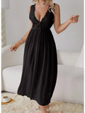 GETADME Sexy Pajamas Long Nightgown Home Wear Fashion Lace Dress For Women Deep V Sleepwear Chiffon Nightdress Wedding Night Clothes