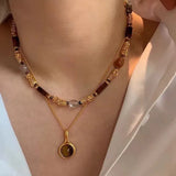 Collier GETADME Soleil Étoile Zircon pour Femme, Collier Vintage en Cuir Double Couche, Collier Ras du Cou, Bijou Tendance