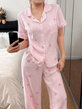 GETADME Women Bow Striped Print Pajama Sets Summer Short Sleeve Sleep Tops With Pants Pajamas Sets Comfortable Sleepwear Loungewear