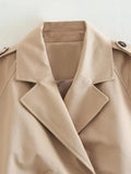GETADME 2025 Belt Cropped Trench Spring Jacket Women Vintage Streetwear Double Breasted Long Sleeve Top Female Coat Outfits
