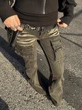 GETADME Deeptown Y2k Vintage Punk Women Flared Jeans Harajuku Distressed Low Waist American Style Denim Cargo Pants Grunge Gyaru Casual