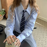 Getadme Preppy White Crop Shirts Women Korean Fashion Jk Tie Long Sleeve Blouse Student College Retro Solid Slim All Match Tops