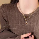 Collier GETADME Soleil Étoile Zircon pour Femme, Collier Vintage en Cuir Double Couche, Collier Ras du Cou, Bijou Tendance