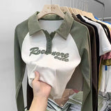 T-shirt à manches courtes et col à revers pour femme, style décontracté, imprimé lettres, col en V, pull polo, vêtements d'été