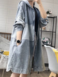 Spring Autumn New Women's Korean Version Mid-length Loose Fashion Hooded Stitching Denim Trench Coat