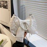 GETADME Pearl Female Bag Retro Luxury Designer Handbag Bow Crossbody Bags Fashion Canvas Women's 2025 Trend Shoulder bag Purses