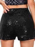 Getadme-Women's Summer Sequin Shorts High Waist Sparkly Glitter Straight Leg Shorts Concert Party Clubwear