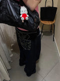GETADME Y2k Embroidered Black Wide Leg Jeans Women American Retro Casual Loose Denim Pants Streetwear 2025 New High Waist Baggy Trousers