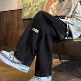 GETADME Three bar American retro jeans men's spring and autumn new style high street elastic waist loose casual men's straight leg long